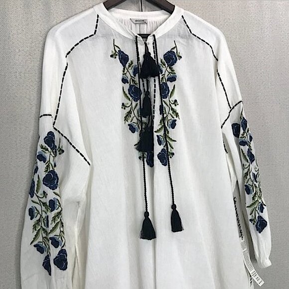 ST. ROCHE “Willow” Embroidery Floral Shirtdress – White/Navy (Size S) – NWT 💙 - Picture 7 of 10